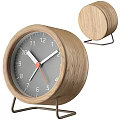 Wooden Alarm Clock With Gray Dial White Hands And Orange Second Hand On Metal Stand