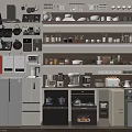 Modern Kitchen With Various Organized Appliances Including Refrigerators Coffee Makers Toasters And Microwaves