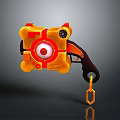Orange And Black Mechanical Weapon With Red Eye Like Component And Hook 3d model
