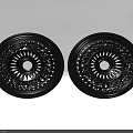 Two Black Circular Ceiling Lamp Plates With Intricate Decorative Patterns Design 3d model