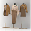 Fashion Mannequins Showcasing Various Clothing Styles in Beige Brown and Burgundy Outfits