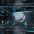 Hi Tech Control Room With Large Digital Screen And Multiple Monitoring Displays