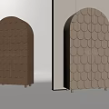 Wooden Decorative Cabinet With Scalloped Panel Design And Arched Top Modern Style