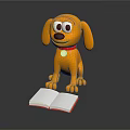 Yellow Cartoon Dog With Red Collar Round Tag And Open Book in Front