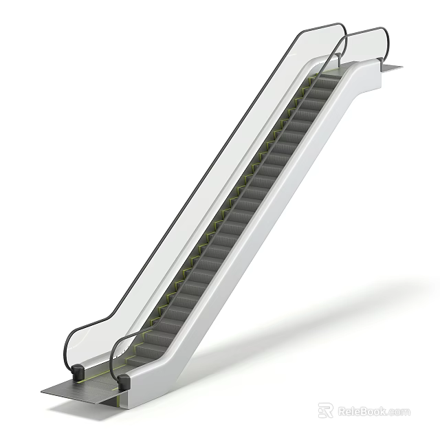 Modern Escalator Design With Sleek Metal Handrail And Black Steps Structure 3d model 