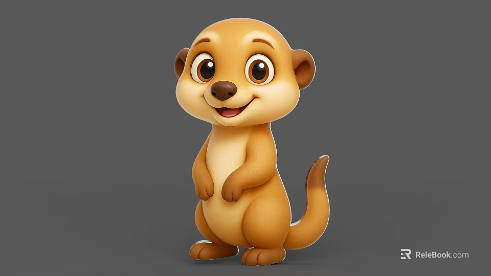 Cute Reptile Cartoon Character 3D Model Standing With Smiling Expression Brown Beige Color 3d model 