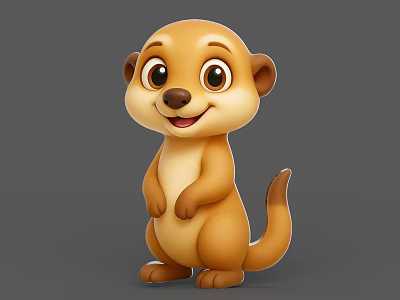 Cute Reptile Cartoon Character 3D Model Standing With Smiling Expression Brown Beige Color 3d model