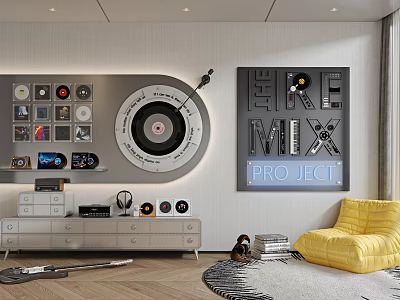 Modern Living Room Wall Decor With Vinyl Record Design And 3D Letter Art 3d model
