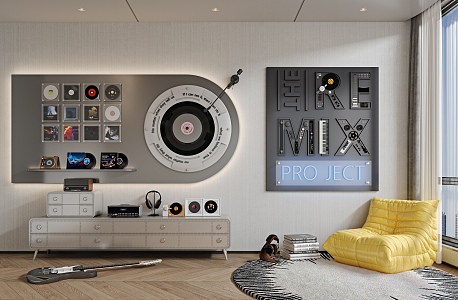 Music record study accessories wall ornaments 3d model