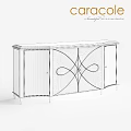 Elegant White Console Cabinet With Geometric Carved Patterns And Curved Legs 3d model