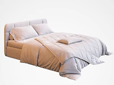 Modern Double Bed With Light Colored Headboard Bed Sheets Quilt And Pillows 3d model