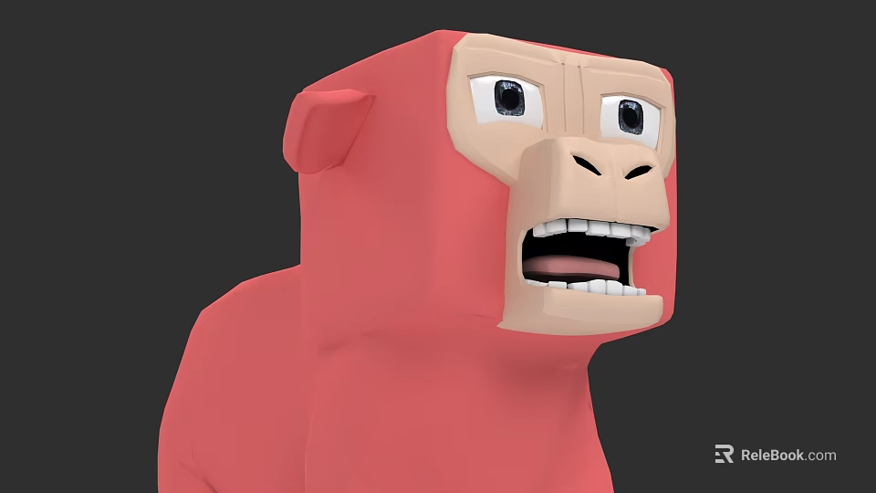 Red Cartoon Monkey 3D Model With Open Mouth Big Eyes And Simple Design 3d model 