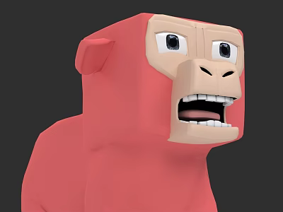 Red Cartoon Monkey 3D Model With Open Mouth Big Eyes And Simple Design 3d model
