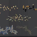 Stylish Gold Black And Blue Abstract Leaf Wall Decorations For Modern Interiors