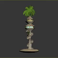 Spiral Multi Level Building Model with Palm Tree Top Circular Base Spiral Stairs and Windows