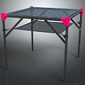 Lightweight Foldable Table Featuring Black Metal Frame Pink Corner Accents Mesh Top And Lower Shelf