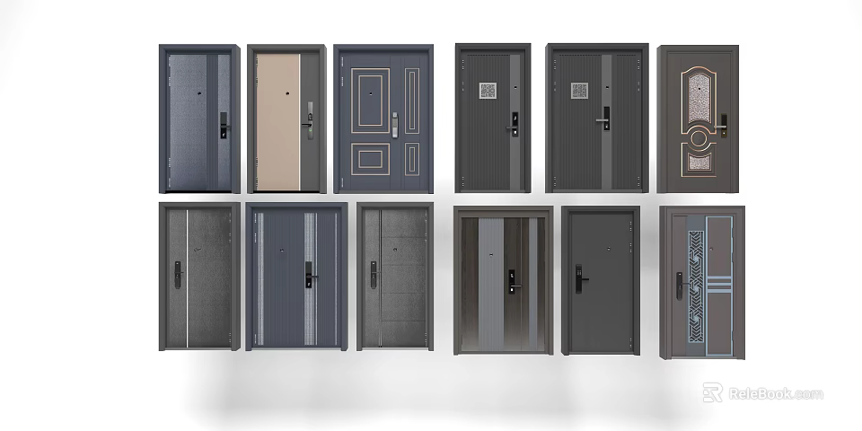 Different Security Door Designs With Modern Panels And Secure Lock Systems 3d model