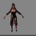Detailed Female Character in Red Black Outfit with Long Coat Boots and Stockings Three Angles