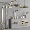 Modern Stainless Steel Shower Fixture With Handheld Sprayer And Control Knobs Design 3d model