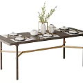 Modern Dining Tables with Tableware Vase with Greenery and Various Stylish Leg Designs 3d model