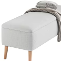 Beige And Gray Lazy Sofa With Striped Blanket And Pillow Wooden Legs And Color Options
