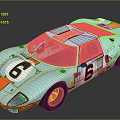 Light blue classic race car with orange stripes and number 6 body design