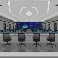 Modern Conference Room Interior Design With Circular Ceiling Green Plants Office Desks And Comfortable Chairs