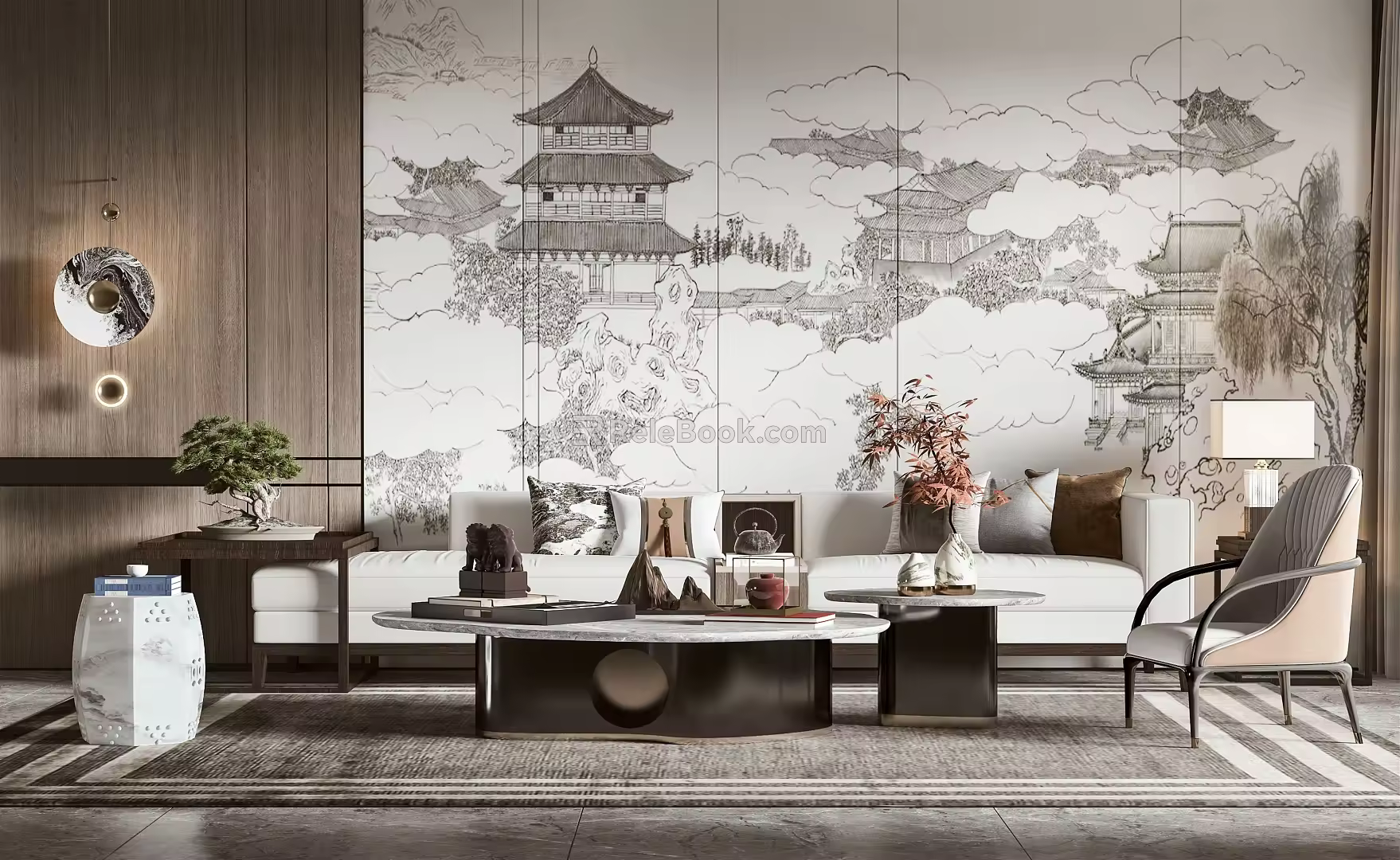 New Chinese Style Sofa Coffee Table Combination Sofa Coffee Table 3d model