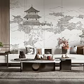 New Chinese Style Sofa Coffee Table Combination Sofa Coffee Table 3d model