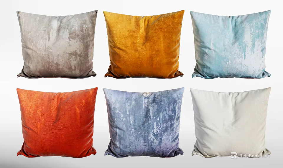 Colorful Decorative Throw Pillows with Velvet Textures and Vibrant Hues for Sofa Decor 3d model 