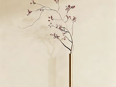 Tall Metallic Vase With Twigs And Red Berries For Modern Interior Decoration 3d model