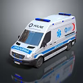 White Police Ambulance Vehicle With Blue Emergency Lights And Medical Signage