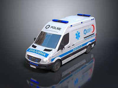 White Police Ambulance Vehicle With Blue Emergency Lights And Medical Signage 3d model