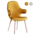 Comfortable Yellow Modern Single Chair With Upholstered Fabric And Light Wooden Legs