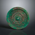 Green Rusty Circular Hardware Tool Featuring Intricate Patterns and Inscriptions 3d model