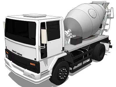 White Concrete Mixer Truck Featuring Functional Rotating Drum And Cab 3d model