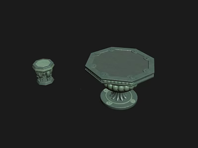 Small And Large Decorative Stools With Octagonal Top And Carved Base Design 3d model