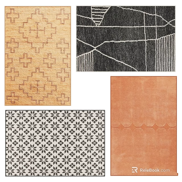 Square Rugs Showcasing Modern Geometric Patterns In Neutral And Warm Tones 3d model