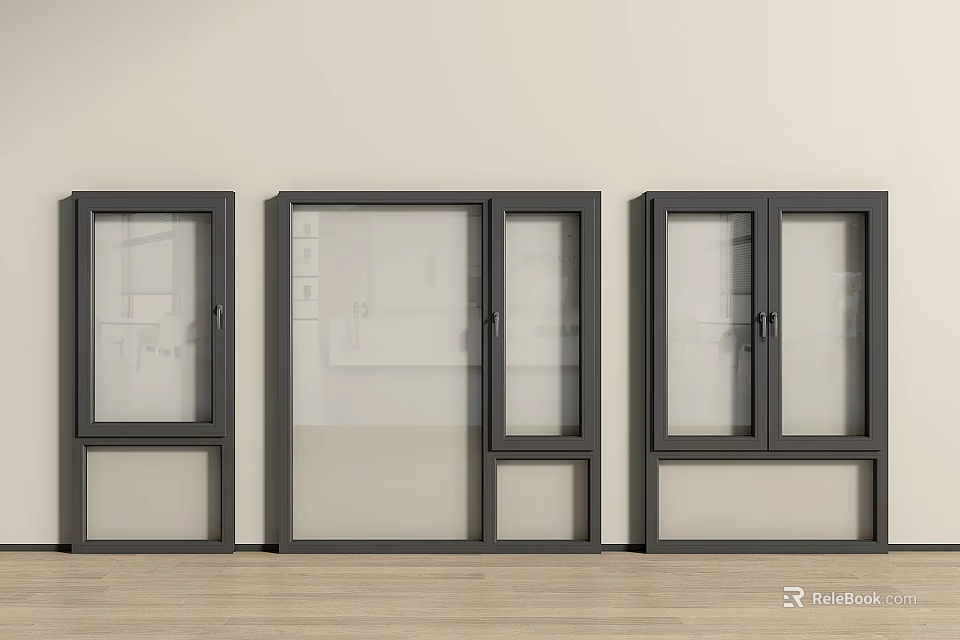 Modern Casement Windows With Black Frames Clear Glass And Modern Design Features 3d model