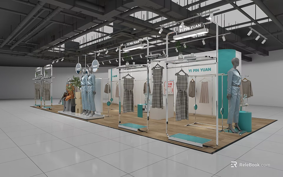 Fine Fashion Clothing Store Interior With Mannequins Clothing Racks And Display Area 3d model 