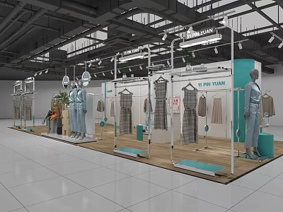 Fine Fashion Clothing Store Interior With Mannequins Clothing Racks And Display Area 3d model