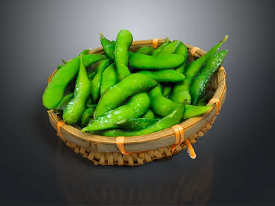 Fresh Green Edamame in a Handwoven Bamboo Basket Ready to Serve 3d model