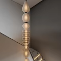 Unique Shaped Chandelier With Layered Fabric Shades For Modern Stairwell Lighting