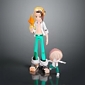Tall Character Holding Yellow Creature And Short Pink Haired Figure In Green Outfits