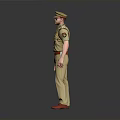 Man in Khaki Uniform with Badge Cap Sunglasses and Red Belt Shoes