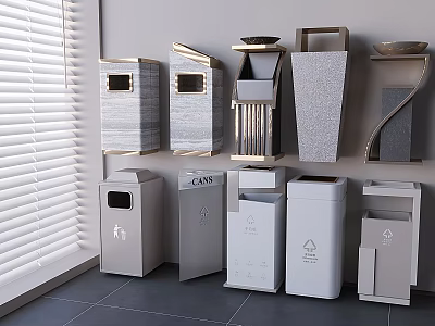 Public Facilities Trash Bins With Various Designs Wall Mounted And Floor Standing 3d model