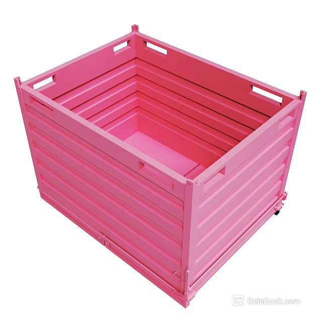 Pink Metal Storage Bin With Striped Design And Side Handles For Organizing 3d model 