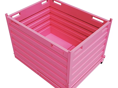 Pink Metal Storage Bin With Striped Design And Side Handles For Organizing 3d model