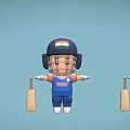 Indian Male Cricket Player In Blue Uniform With Helmet And Bat