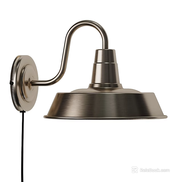 Modern Brushed Metal Wall Light With Curved Arm And Dome Shade Design For Home 3d model 